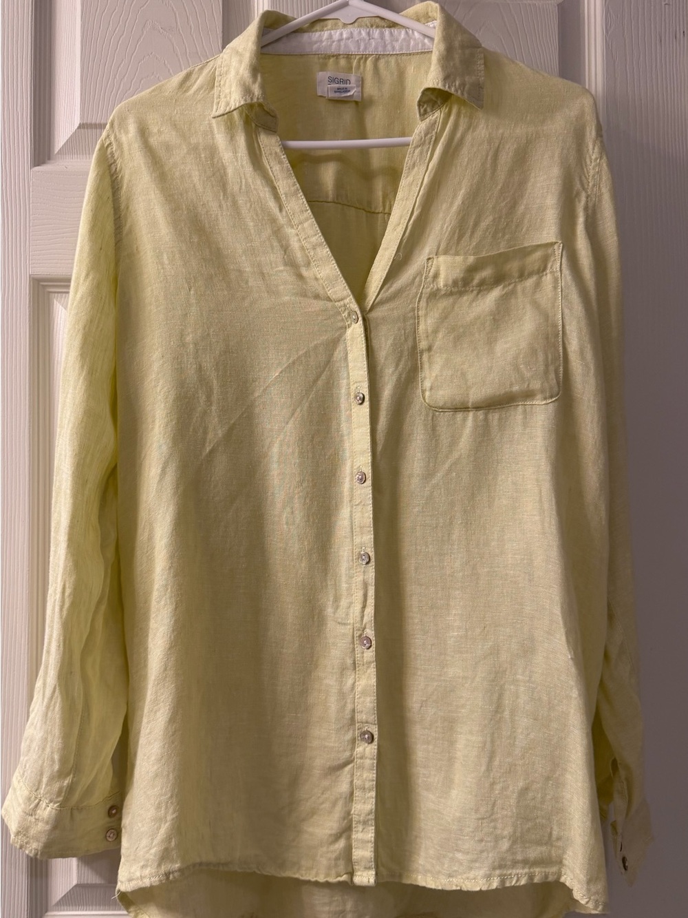 Sigrid Olsen 100% Linen Button Down Shirt Yellow Chartreuse Lime Size Small